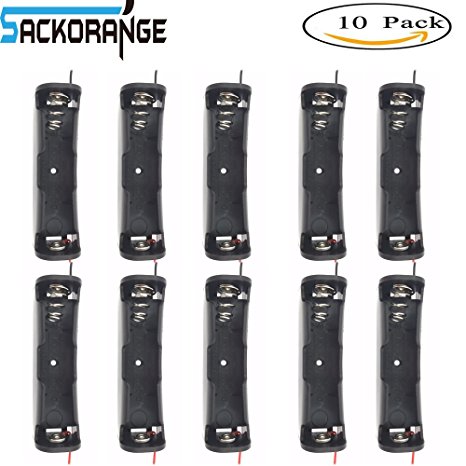 Sackorange 10 pcs 1 x 3.7V Battery Holder,18650 Battery Storage Case Plastic Box Holder Leads With 1 Slots for 6" Wire Leads (10 pcs 1x18650)