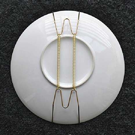 Pack of 10 8-Inch Spring Style Invisible Plate Tray Dish Wire Hanger Holders Brass Coated, Holds 7.5" to 9.5" Plates by Aketek
