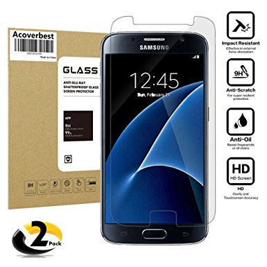 Galaxy S7 Tempered Glass Screen Protector , Acoverbest Screen Protector [9H Hardness] [HD Anti-Fingerprint] [ Bubble Free] [Scratch Proof] Screen Protector for Samsung Galaxy S7