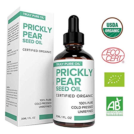 Pure Barbary Fig Seed Oil (Prickly Pear Oil, Cactus oil) by TRULY PURE OIL - for Face, Skin, Hair and Nails, Certified Organic (EcoCert, USDA) Virgin Cold Pressed Moroccan Anti Ageing Moisturizer 1oz