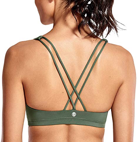 CRZ YOGA Women's Low Impact Wirefree Padded Yoga Sports Bra Strappy Back Activewear for Women