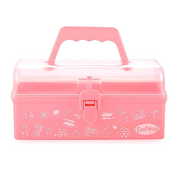 Funtopia Multi-Purpose Portable Plastic Art Box for Kids, Storage Box/Sewing Box/Tool Box for Kids' Toys, Craft and Art Supply, School Supply, Office Supply - Pink