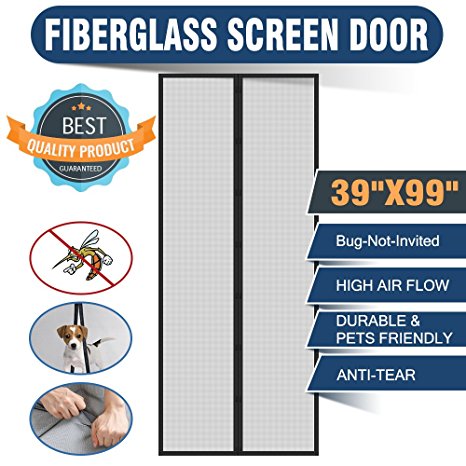 Magnetic Screen Door With Durable Fiberglass Reinforced Mesh Not Polyester,Instant Retractable Full Frame Anti-Tear Door Curtain,Fits Door Size up to 36"x 98" Max