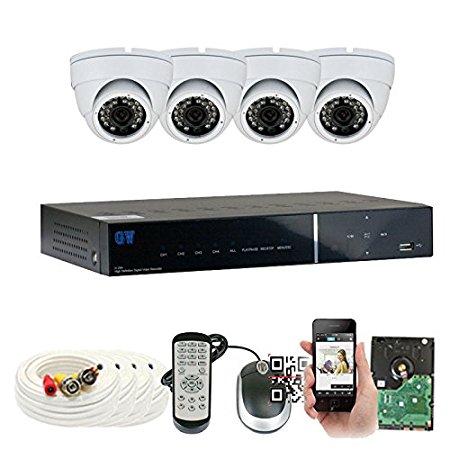 4 Channel 960H Security Camera System with 4 x 900TVL Weatherproof CCTV Surveillance Dome Cameras