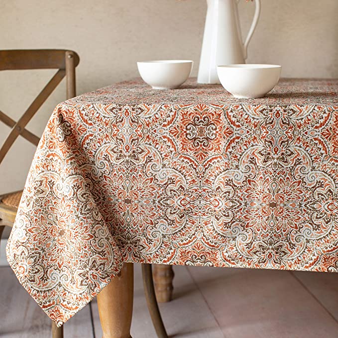 Benson Mills 25473 Mills Echo Spillproof Tablecloth, 60X104-INCH Oblong, Rust