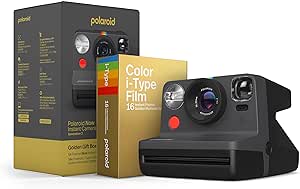 Polaroid Now 2nd Generation I-Type Instant Camera   Golden Moments Film Bundle - Now Black Camera   16 Gold Color Photos (6288)