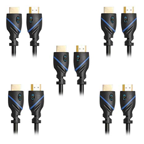 C&E High Speed HDMI Cable with Ethernet Black, (1.5 Feet/0.4 Meters), Supports 4K, 3D and Audio Return (5 Pack)