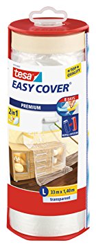 tesa 591790000302 Easy Cover 2-in-1 Indoor Masking Tape and Film 7 Day Residue Free Removal, 33 m x 1400 mm