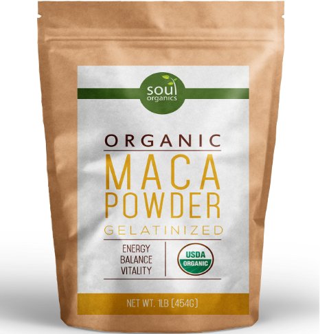 Organic Maca Powder Gelatinized from Raw for Enhanced Absorption Vegan Non-GMO 1lb 16 ounce Bag USDA Certified FREE Recipe Book