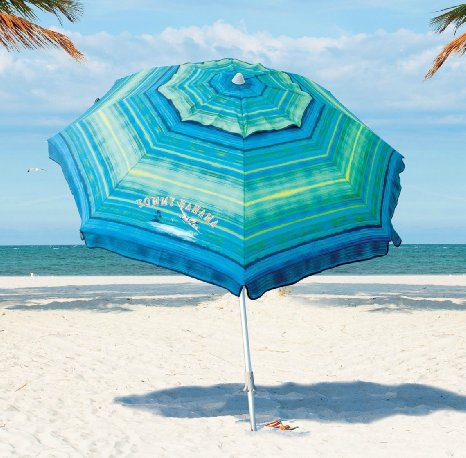 Tommy Bahama 2016 Sand Anchor 7 feet Beach Umbrella with Tilt and Telescoping Pole GreenBlue Stripe