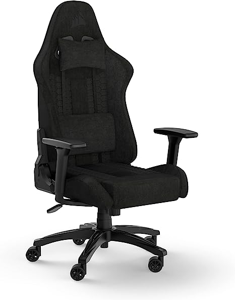 Corsair TC100 RELAXED Gaming Chair - Fabric - Racing-Inspired Design - Lumbar Pillow - Detachable Memory Foam Neck Pillow - Adjustable Seat Height - Adjustable Armrests - Black