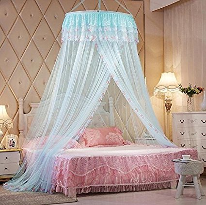 Princess Round Lace Bed Net Canopy Netting Mosquito Net for Crib Twin Full Queen Bed Light Blue
