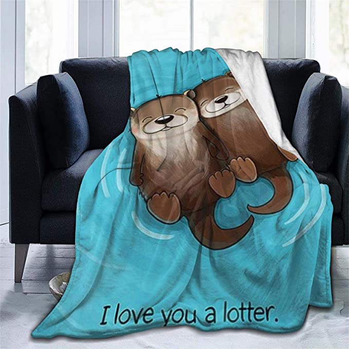 Cute Sea Otter Love Lotter Flannel Blanket Soft Comfy Micro Fleece Blanket Durable Cozy Sofa Blanket Comfortable Throw Blanket Thermal Couch Throw Blanket Warm Lap Blanket for Bed Couch Car