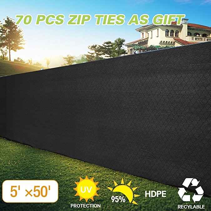 JAXPETY 5' x 50'Heavy Duty Privacy Screen Fence Windscreen Shade Fabric Mesh Tarp copper grommets 130 GSM 88% Blockage Black