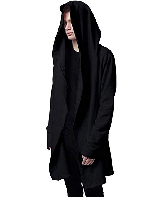 Mens Stylish Hip Hop Sweatshirt Long Hoodies Cardigan Black Cloak Outerwear