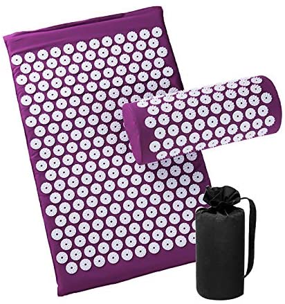 Acupressure Mat and Pillow Set for Back/Neck Pain Relief and Muscle Relaxation (Purple)
