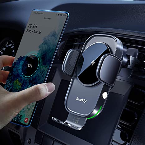 Auckly Wireless Car Charger,[Electromagnetic Sense],Qi 15W Fast in Car Wireless Charger Automatic Sensor Car Phone Holder Vent Mount Compatible for Galaxy S20/S10/S9,for iPhone 11/11 Pro Max/XS/XR
