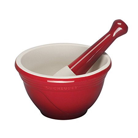 Le Creuset Stoneware 10-Ounce Mortar and Pestle, Cerise (Cherry Red)