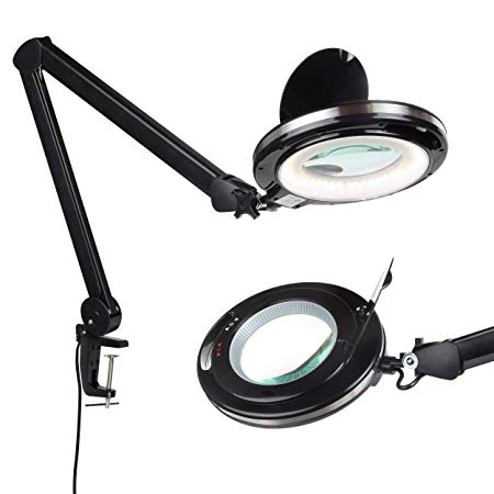 Brightech LightView PRO - LED Magnifying Glass Desk Lamp For Close Work - Bright, Lighted Magnifier for Reading, Crafts & Pro Tasks - Light Color Adjustable & Dimmable - 1.75x Magnification