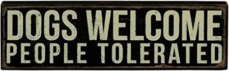 Vintage Style Dogs Welcome People Tolerated Black Wooden Box Sign 19133 New