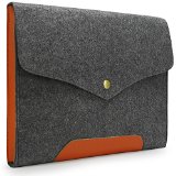 Lavievert Gray Felt Case Leather Bottom Bag Magnetic Button Sleeve for Apple 13 Macbook Pro  13 Macbook Pro with Retina  13 Macbook Air and Most Popular 13-133 Inch Laptop  Notebook Computer  Ultrabooks