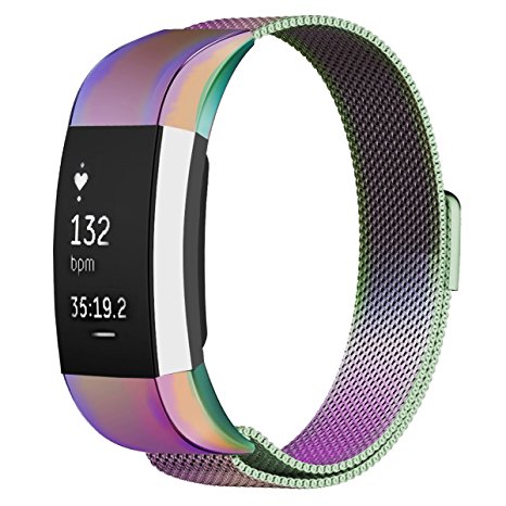 Fitbit Charge 2 Band Metal ,Oenbopo Milanese Loop Stainless Steel Adjustable Bracelet Strap Replacement Wristbands for Fitbit Charge 2 ,with Unique Magnet Lock No Buckle Needed