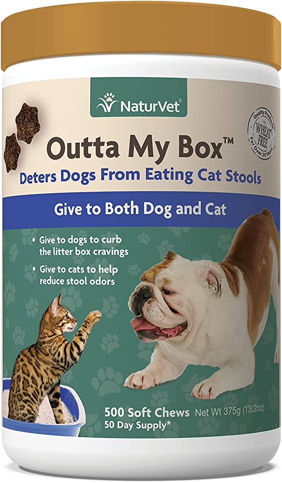 NaturVet – Outta My Box – 500 Soft Chews – Deters Dogs from Eating Cat Stools – Reduces Cat Stool Odors – For Dogs & Cats – 50 Day Supply