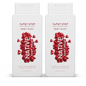 Native Body Wash for Men & Women, Seasonal | Sulfate Free, Paraben Free, Dye Free, with Naturally Derived Clean Ingredients Leaving Skin Soft and Hydrating, Sweet Cinnamon Hearts 18 oz - 2 Pk