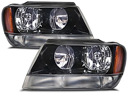 Jeep Grand Cherokee Laredo New Black Headlights Set w/Clear Signal Lights w/o Bulb