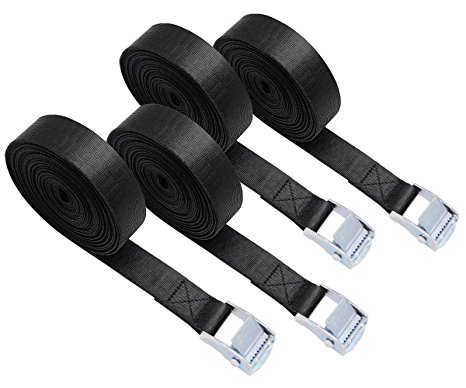 4 x 1 Inch Ratchet Tie-Down Straps,Yotako 16.4 Foot Heavy Dut Tensioning Belts, Lashing Strap For Motorcycle, Cargo, Trailer, Truck Hold 500lbs, Black