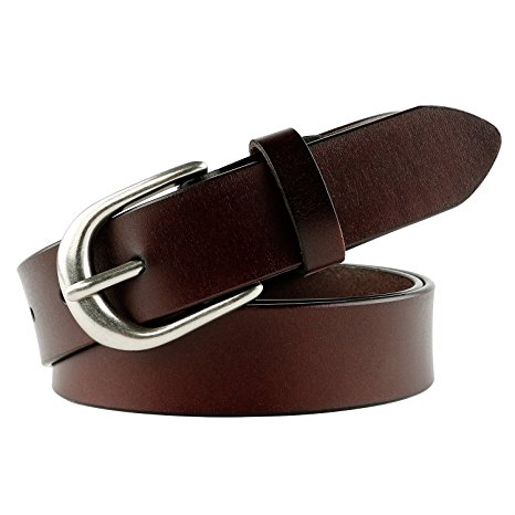 Leather Waist Belt for Women with Classic Polished Alloy Buckle Pants Size Up to 44"