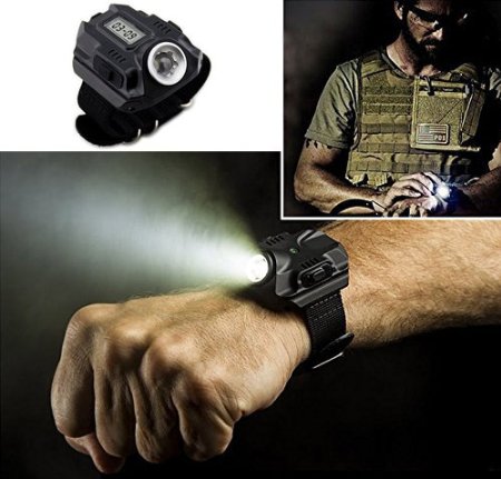 Soondar Super Bright Wrist LED Light R5 Rechargeable Waterproof LED Flashlight Wristlight Watch with Compass Best for Running Mountain Climbing Camping Survival Hiking Hunting Patrol