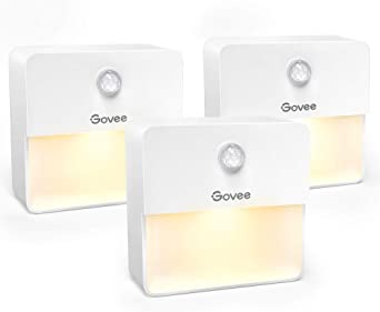 Govee LED Night Light Motion Sensor and Battery Powered, Warm White and Soft Light LED, Stick-on Night Lights, Energy Efficient and Compact for Bathroom Hallway Bedroom Stairs Closet Kitchen, 3-Pack