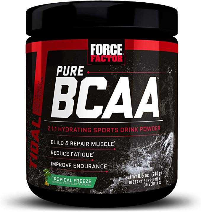 Force Factor Pure BCAA Hydrating Intra-Workout Powder with 2:1:1 BCAA Ratio to Build Lean Muscle, Reduce Fatigue, and Improve Endurance, 30 Servings, Tropical Freeze