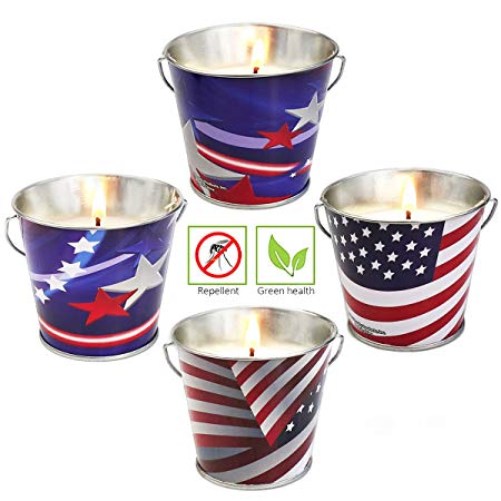 XYUT Scented Citronella Candles, USA American Flag Citronella Candle Bucket - 4oz ， 4-Pack