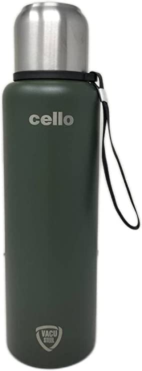 Cello Duro Tuff Steel Series- Flipstyle Double Walled Stainless Steel Water Bottle with Durable DTP Coating, 1500ml, Green