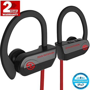 Bluetooth Headphones ZEUS OUTDOOR (Improved model 2017) Wireless Earbuds HD Stereo Waterproof IPX7 Sweatproof Sports Headphones with Mic Best Wireless Headphones for Running Sport Workout Headphones