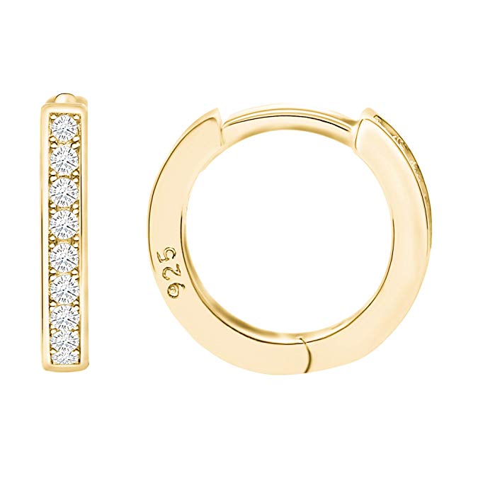 Spoil Cupid 14k Gold Plated Sterling Silver Cubic Zirconia Small Hoop Huggie Cartilage Earrings Cuff