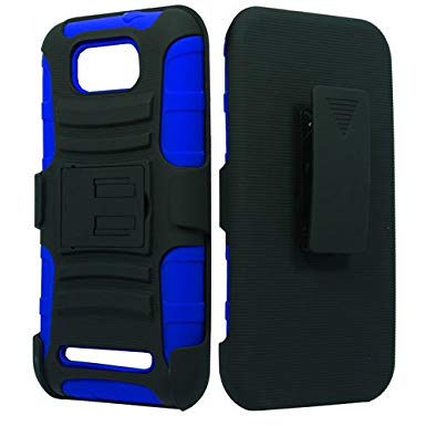 Dual Layer Plastic Silicone Black On Blue Hard Cover Snap On Case W/ Belt Clip Holster Kickstand For BLU Studio 5.5 D610A (Accessorys4Less)