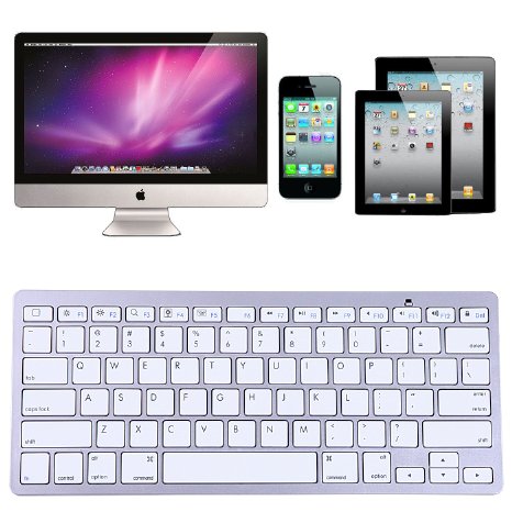 HDE Mini Aluminum Bluetooth 3.0 Wireless Multimedia Keyboard for Windows PC Mac iOS Phone Tablet iPad (Silver)