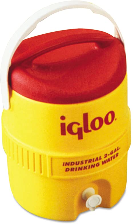 Igloo Water Cooler 2 Gallon Yellow / Red Drip Resistant Push Button Spigot /Reinforced Swing-Up Carry Handle 421