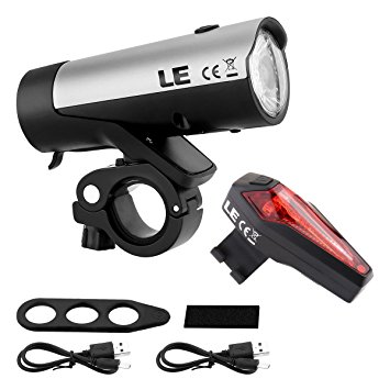 LE USB Rechargeable CREE LED Bike Light Set, Waterproof Bicycle Lights Front and Back, 300 Lumens Headlight and Free Taillight, Easy Install & Quick Release Handlebar Fits All Bikes