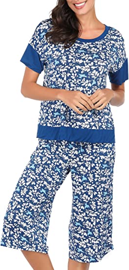 Ink Ivy Capri Pajamas for Women | Plus Size Ladies Pajamas Sets, Short Sleeve Sleepwear