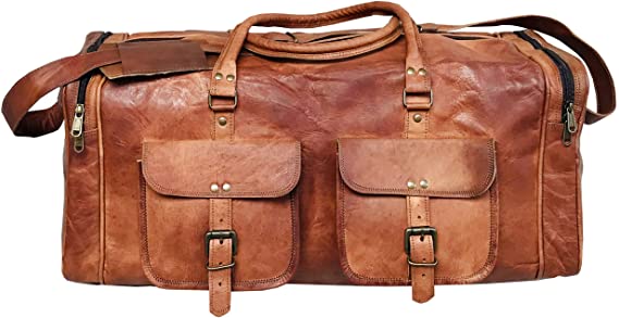 Leather Duffel Bag 24 inch Large Travel Bag Gym Sports Overnight Weekender Bag (24 inch)