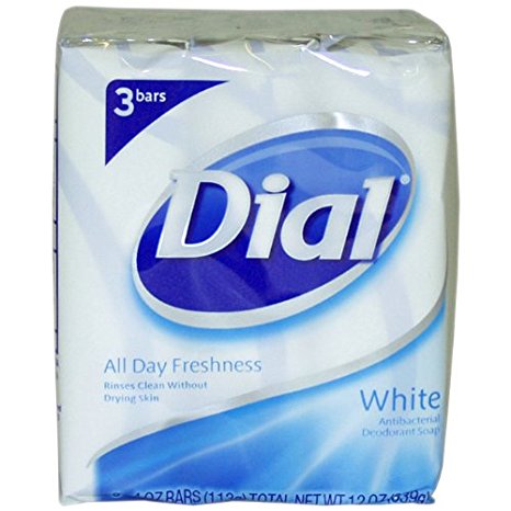 Dial Antibacterial Deodorant Soap 4oz Bars, White, 3 ea