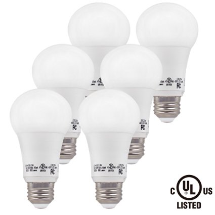 TORCHSTAR UL-listed 9W A19 LED Bulb, 60W Incandescent Equivalent, 300° Beam Angle, 5000K Daylight (6-Pack)