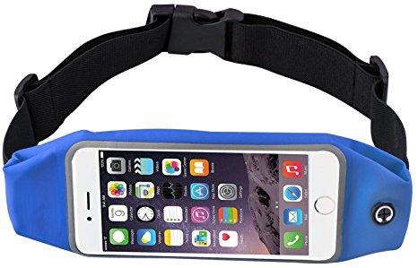 NOKEA Running Belt Waist Pack with Zipper for iPhone 6, 6S, 6 Plus, 6S Plus, Samsung Galaxy S5, S6, S7,Edge, Note 3, 4, 5, LG G3 G4 G5, Water Resistant Expandable Runners Waist Belt Bag (Blue)