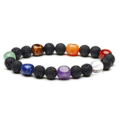 JSstudio 7 Chakra Bracelet Lava Rock Natural Healing Stones Essential Oil Anxiety Bracelets for Women Men