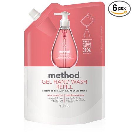 Method Gel Hand Wash Refill Pouch Pink Grapefruit, 34-ounce Pouch (Pack of 6)
