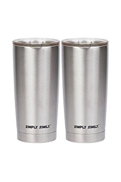 Simply Simily Stainless Steel Tumbler with Splashproof Lid - Double Wall Vacuum Insulation, 20 Oz (Pack of 2) ,